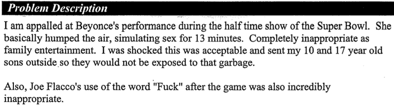 Illustration for article titled "A Women Kissing A Nerd," "Beyonce Girating Her Vagina," And Other Angry Complaints To The FCC About The Super Bowl